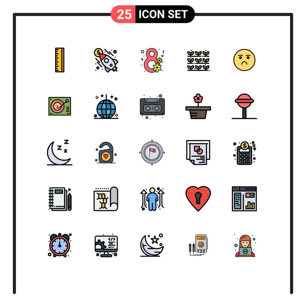 25 signes universels de couleur plate de ligne remplie symboles de sentiment emoji fleur planteur éléments de conception vectoriels modifiables vecteur