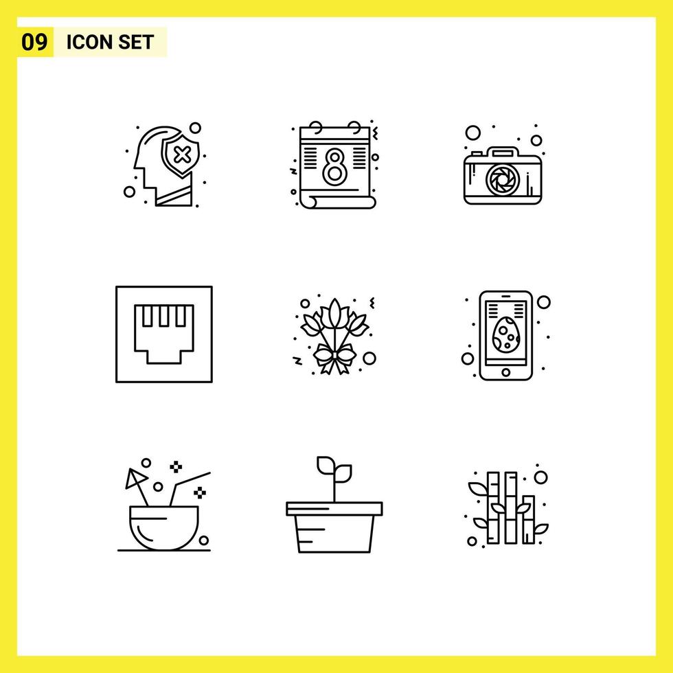 9 icônes créatives signes et symboles modernes de pâques rose photo fleur port éléments de conception vectoriels modifiables vecteur