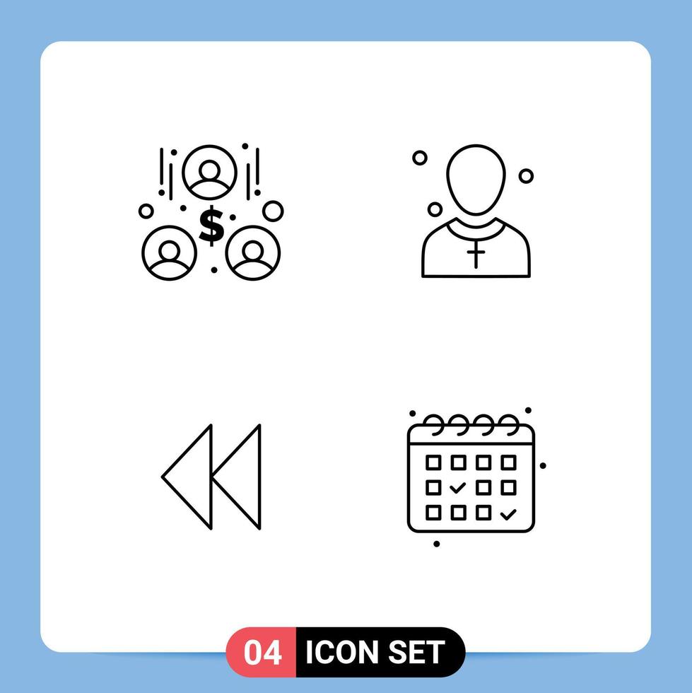 pack de 4 signes et symboles modernes de couleurs plates remplies pour les supports d'impression Web tels que les éléments de conception vectoriels modifiables vidéo de l'homme chrétien vecteur