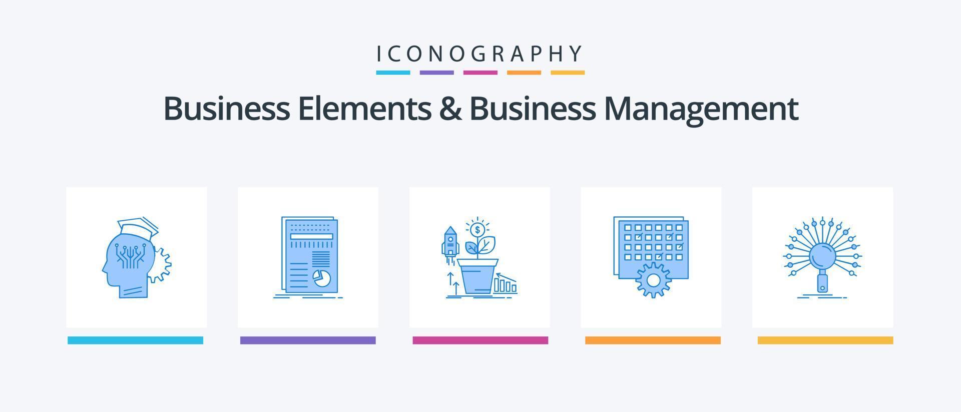 éléments commerciaux et pack d'icônes bleues de gestion d'entreprise 5, y compris le traitement. événement. rapport. profit. croissance. conception d'icônes créatives vecteur