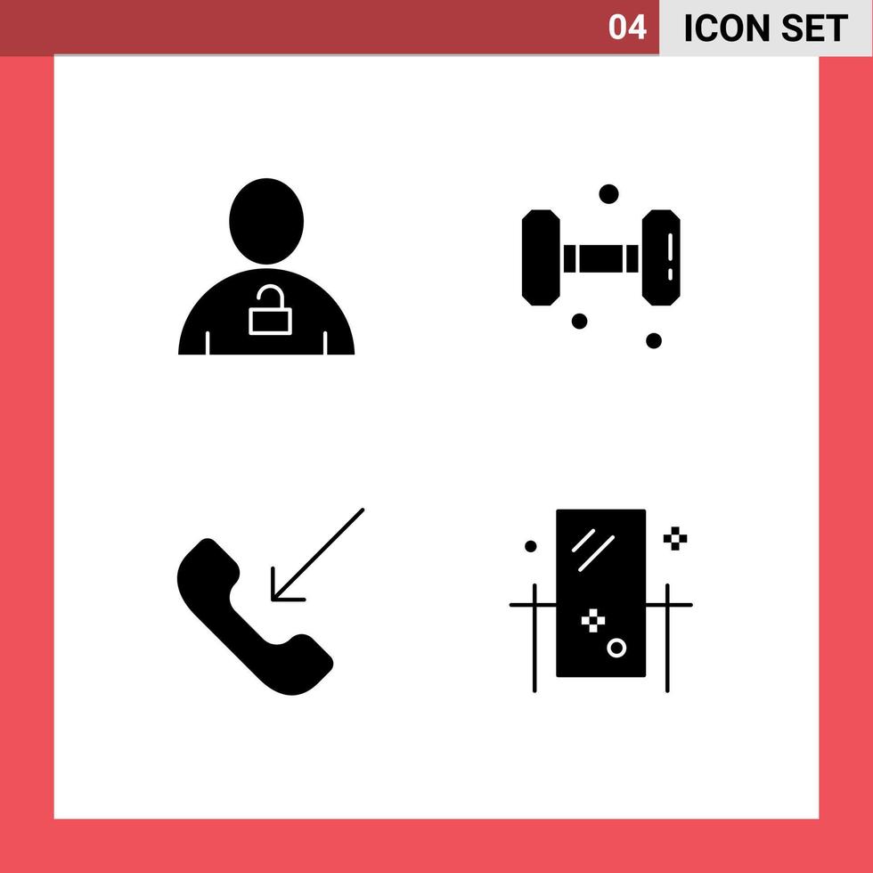 4 glyphes solides vectoriels thématiques et symboles modifiables d'avatar call padlock gym éléments de conception vectoriels modifiables sortants vecteur