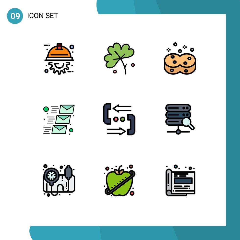 9 concept de couleur plate fillline pour les sites Web mobiles et applications message électronique de communication mailing propre courrier électronique éléments de conception vectoriels modifiables vecteur