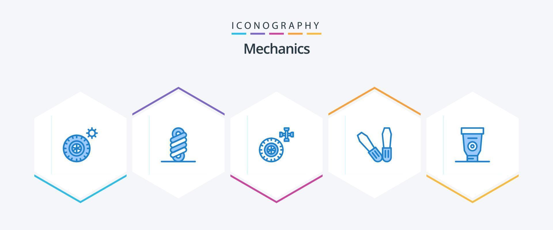 Mécanique 25 pack d'icônes bleues comprenant. . roue. mécanicien. équipement vecteur