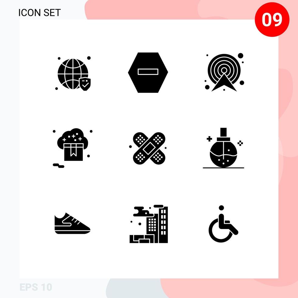 symboles d'icônes universelles groupe de 9 glyphes solides modernes d'éléments de conception vectoriels modifiables de nuage de magasin cible de magasin d'aide vecteur