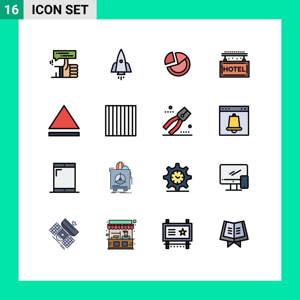 interface mobile ligne remplie de couleurs plates ensemble de 16 pictogrammes de diagramme à tarte de démarrage d'hôtel de voyage éléments de conception vectoriels créatifs modifiables vecteur