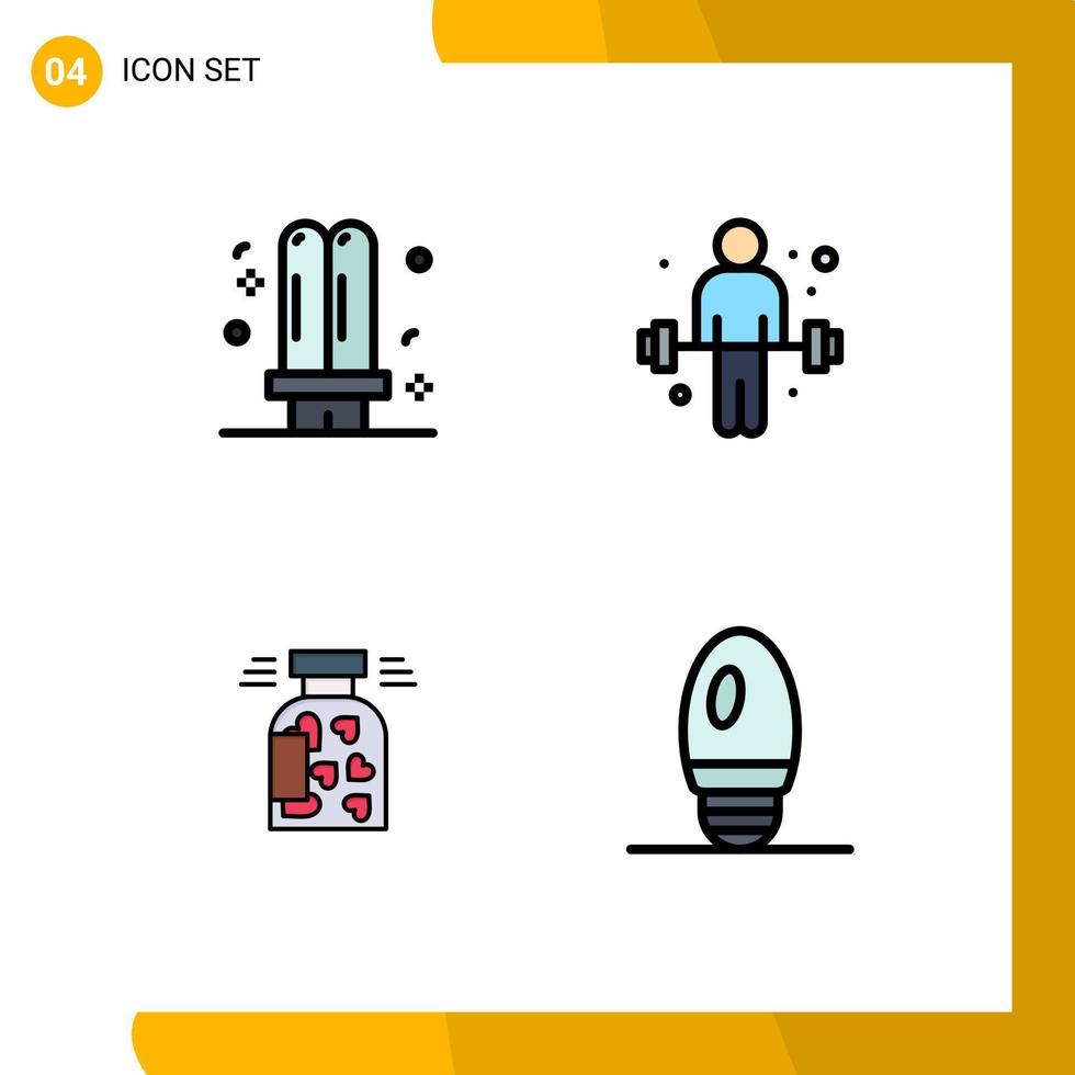 ensemble moderne de 4 couleurs et symboles plats remplis tels que les cookies d'exercice fluorescents de pot d'ampoule éléments de conception vectoriels modifiables vecteur