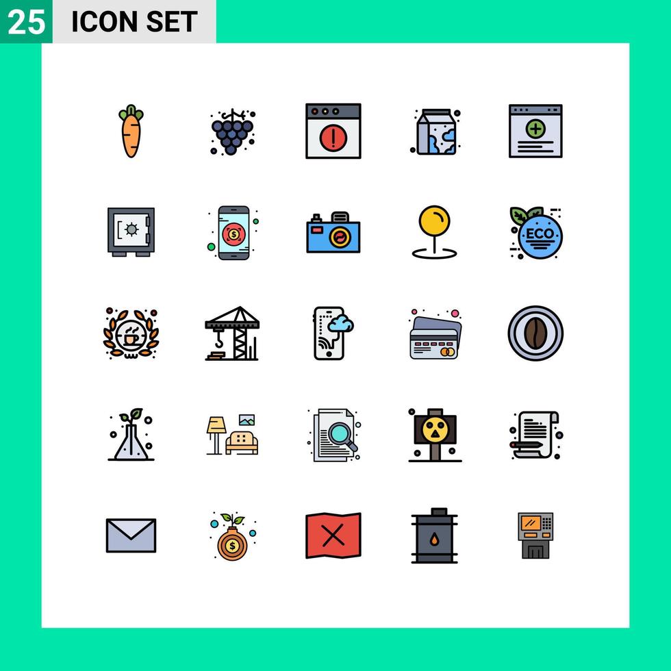 25 couleurs plates de ligne remplies universelles définies pour les applications web et mobiles verrouillent les éléments de conception vectoriels modifiables du lait du navigateur de l'application internet vecteur