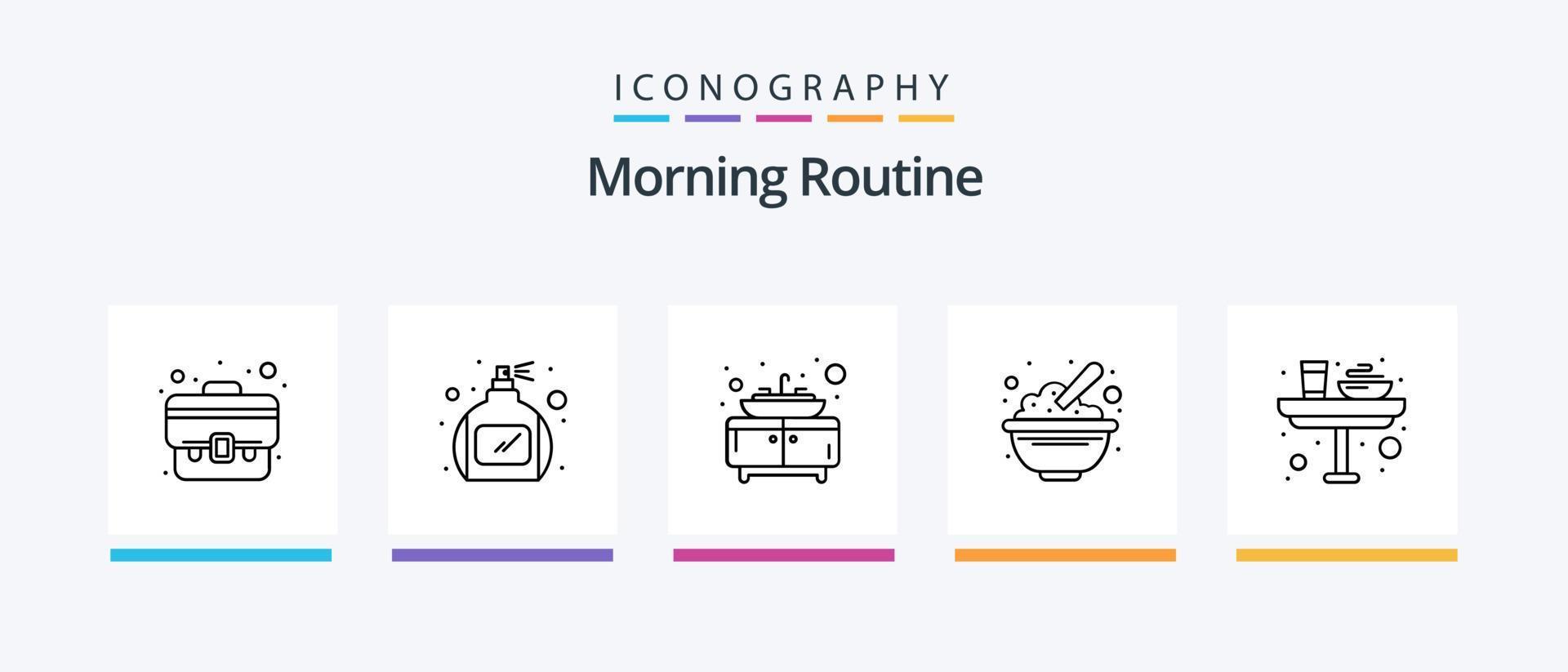 pack d'icônes de la ligne 5 de la routine du matin, y compris la nourriture. gâteau. chambre à coucher. machine. marais. conception d'icônes créatives vecteur