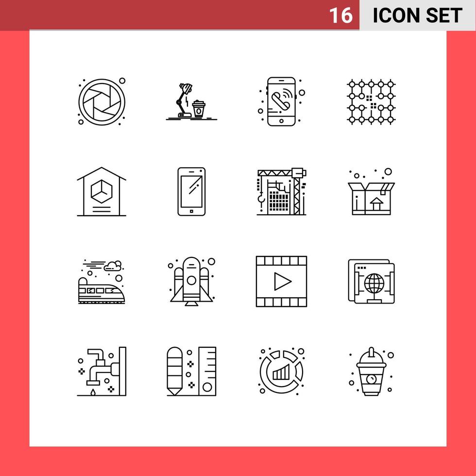 ensemble moderne de 16 contours et symboles tels que des éléments de conception vectoriels modifiables de connexion de grille d'appel de matériel domestique vecteur