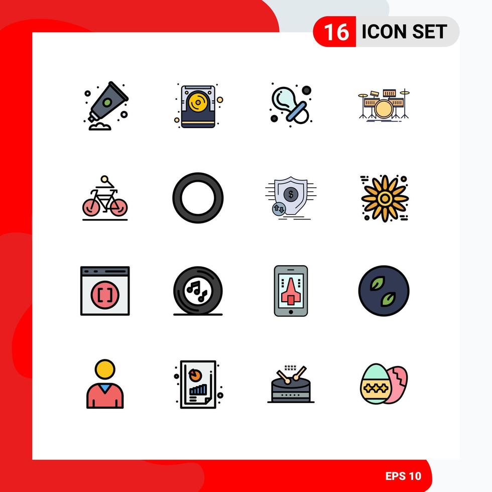 16 icônes créatives signes et symboles modernes d'activité kit jouet instrument tambour éléments de conception vectoriels créatifs modifiables vecteur