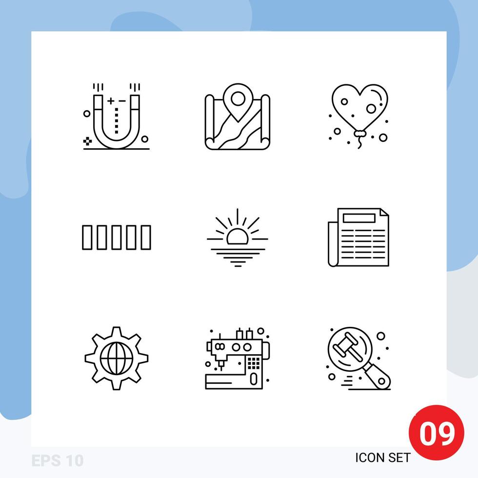 9 signes de contour universel symboles de connexion de signal de destination du soleil du matin éléments de conception vectoriels modifiables vecteur