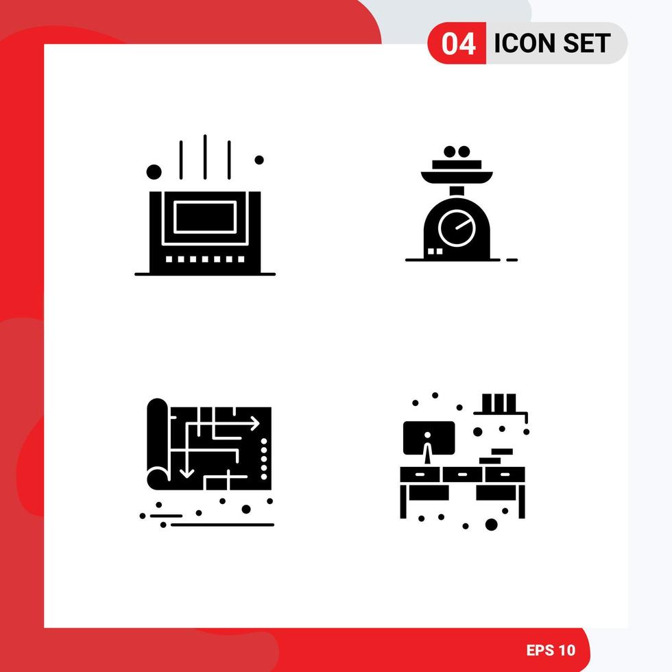 interface mobile glyphe solide ensemble de 4 pictogrammes d'éléments de conception vectoriels modifiables du plan de poids de la machine de bain vecteur