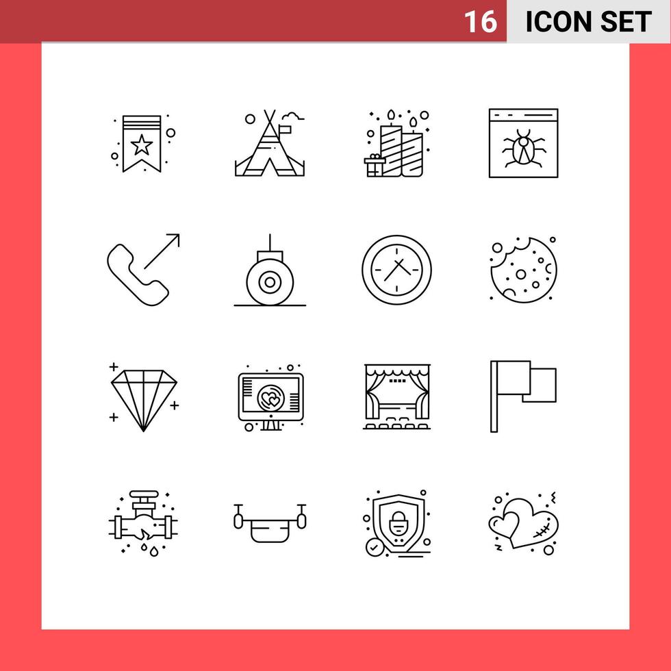 16 icônes créatives signes et symboles modernes d'appel développent des éléments de conception vectoriels modifiables pour l'application de bogue d'anniversaire vecteur