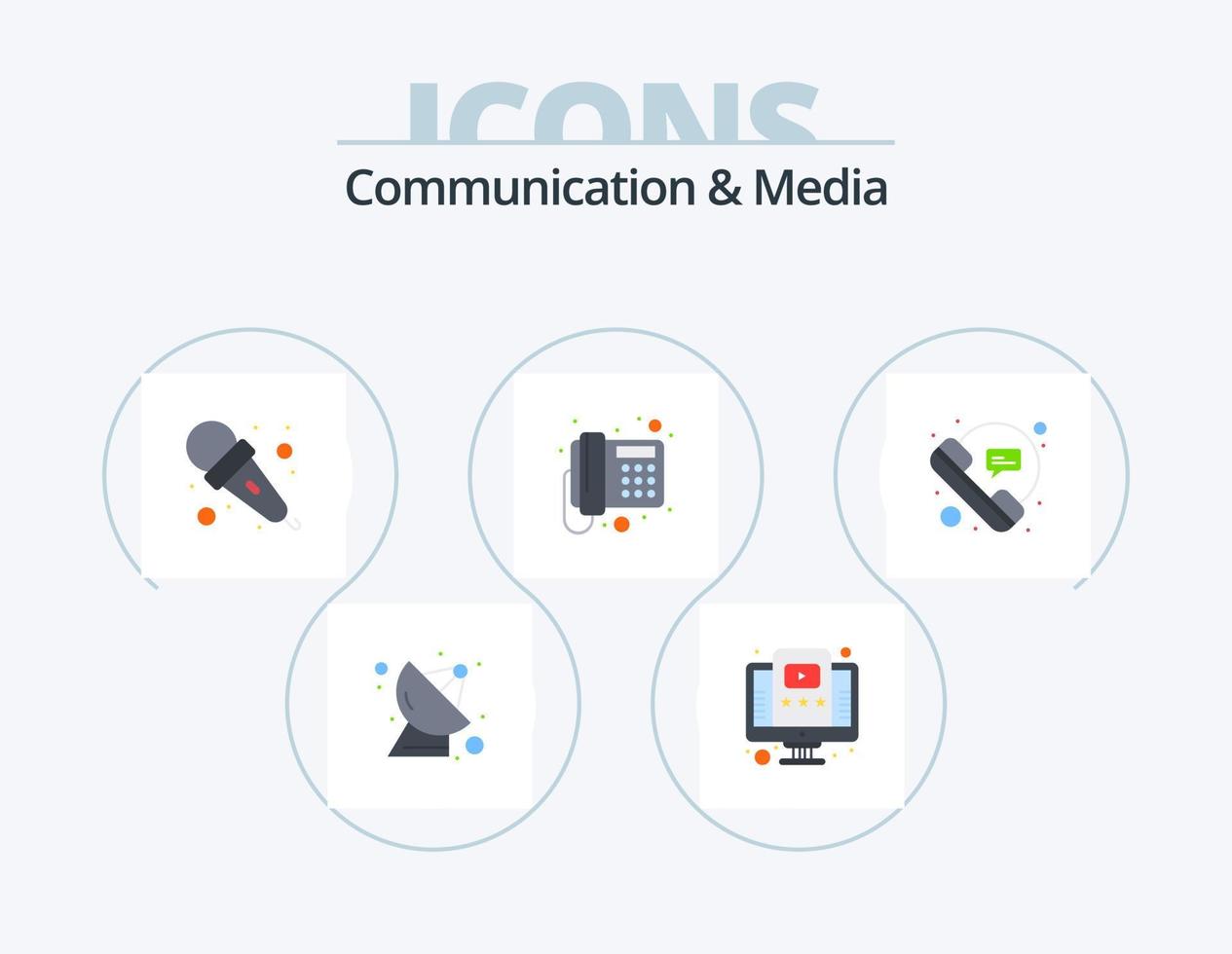 pack d'icônes plates communication et médias 5 conception d'icônes. appel. Téléphone. micro. téléphone. communication vecteur