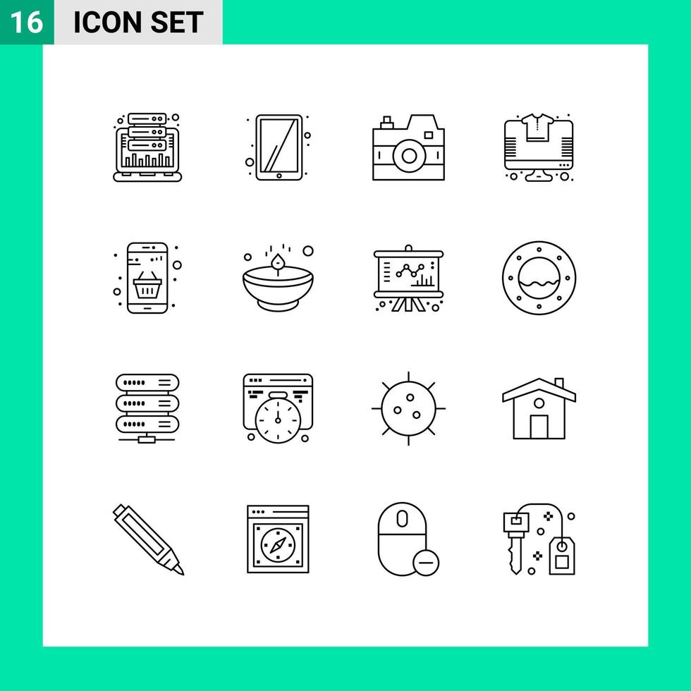 pictogramme ensemble de 16 contours simples d'acheter tshirt caméra magasin en ligne éléments de conception vectoriels modifiables vecteur
