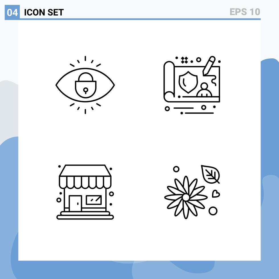 ensemble de 4 symboles d'icônes d'interface utilisateur modernes signes pour les yeux supermarché serrure gdpr renoncule éléments de conception vectoriels modifiables vecteur