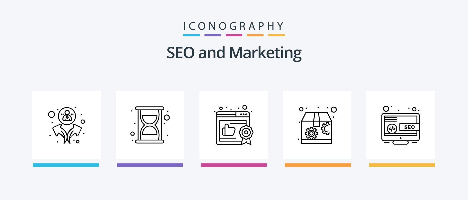 pack d'icônes seo line 5 comprenant seo. commercialisation. Galerie. recommandé. entreprise. conception d'icônes créatives vecteur