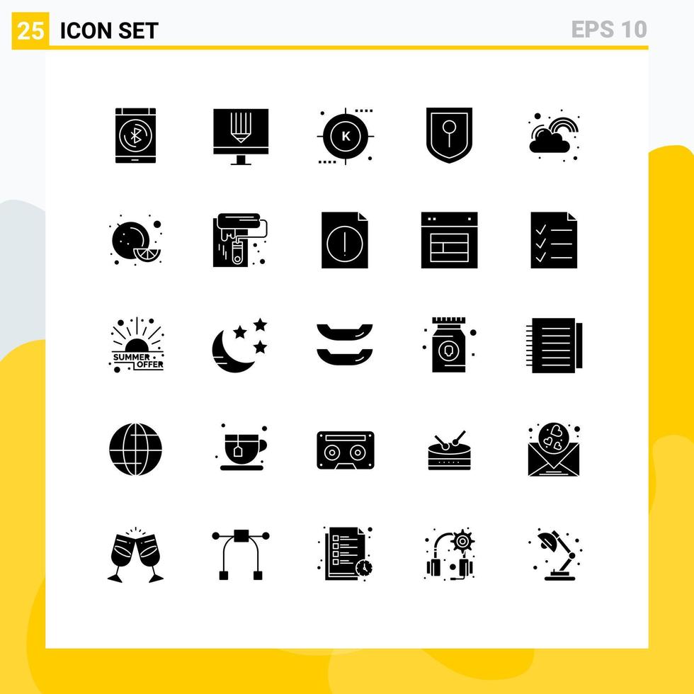 25 concept de glyphe solide pour les sites Web mobiles et les applications programmation de sécurité heureuse optimisation de l'emplacement éléments de conception vectoriels modifiables vecteur