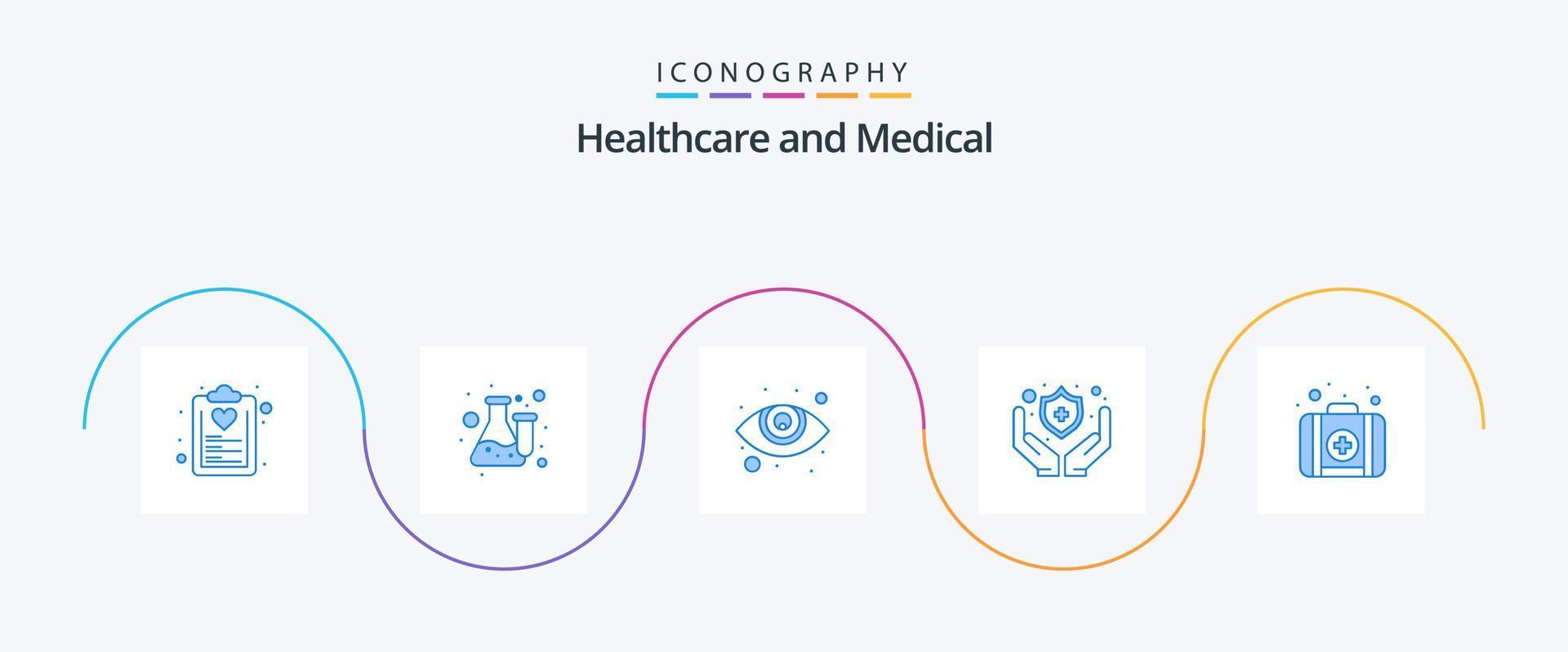 pack d'icônes bleu médical 5 comprenant le kit. bouclier. laboratoire. protéger. ophtalmologie vecteur