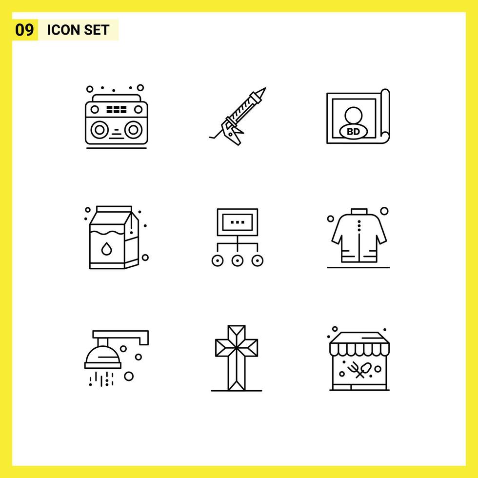 ensemble moderne de 9 contours et symboles tels que le paquet d'ustensiles business pak éléments de conception vectoriels modifiables internationaux vecteur