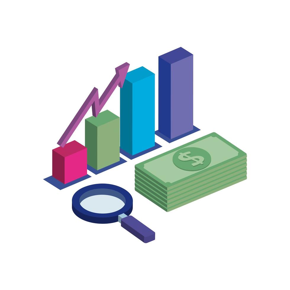 barres statistiques avec loupe et empiler les factures vecteur