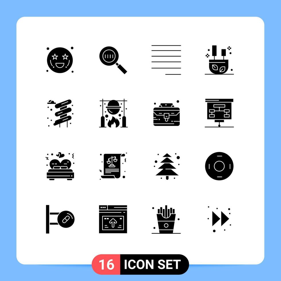 pack de 16 signes et symboles de glyphes solides modernes pour les supports d'impression Web tels que le curseur de parc aligner les bâtons d'encens éléments de conception vectoriels modifiables vecteur