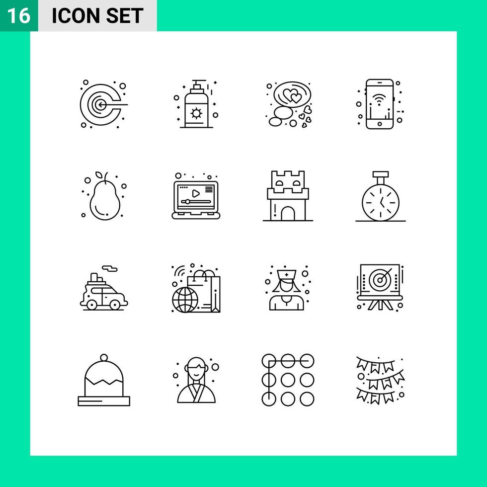 pack de 16 contours créatifs d'éléments de conception vectoriels modifiables de signaux mobiles de coeur d'avocat de goyave vecteur