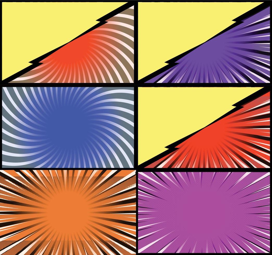 fond de cadres colorés de bande dessinée avec des rayons de demi-teintes effets radiaux et pointillés style pop art vecteur