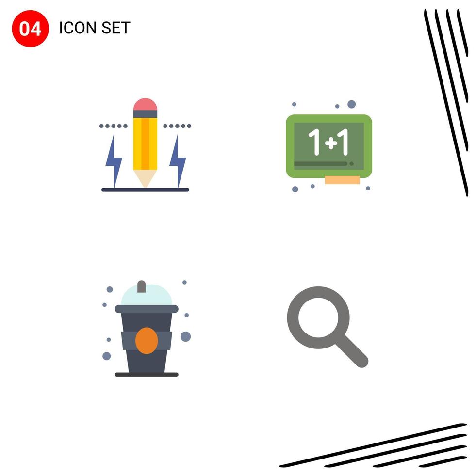 4 concept d'icône plate pour sites Web mobiles et applications crayon tableau blanc boulon éducation jus éléments de conception vectoriels modifiables vecteur