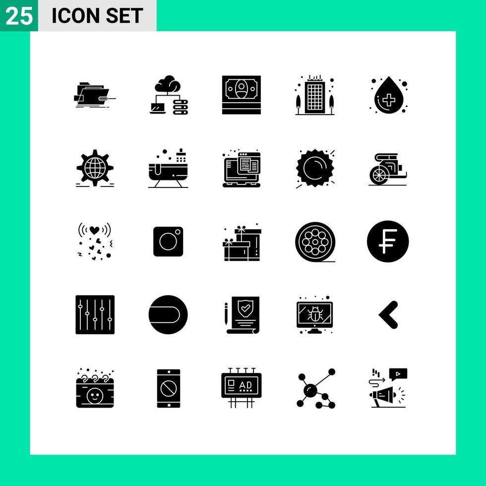 ensemble de 25 symboles d'icônes d'interface utilisateur modernes signes pour les soins de santé destination de l'argent du sang éléments de conception vectoriels modifiables vecteur