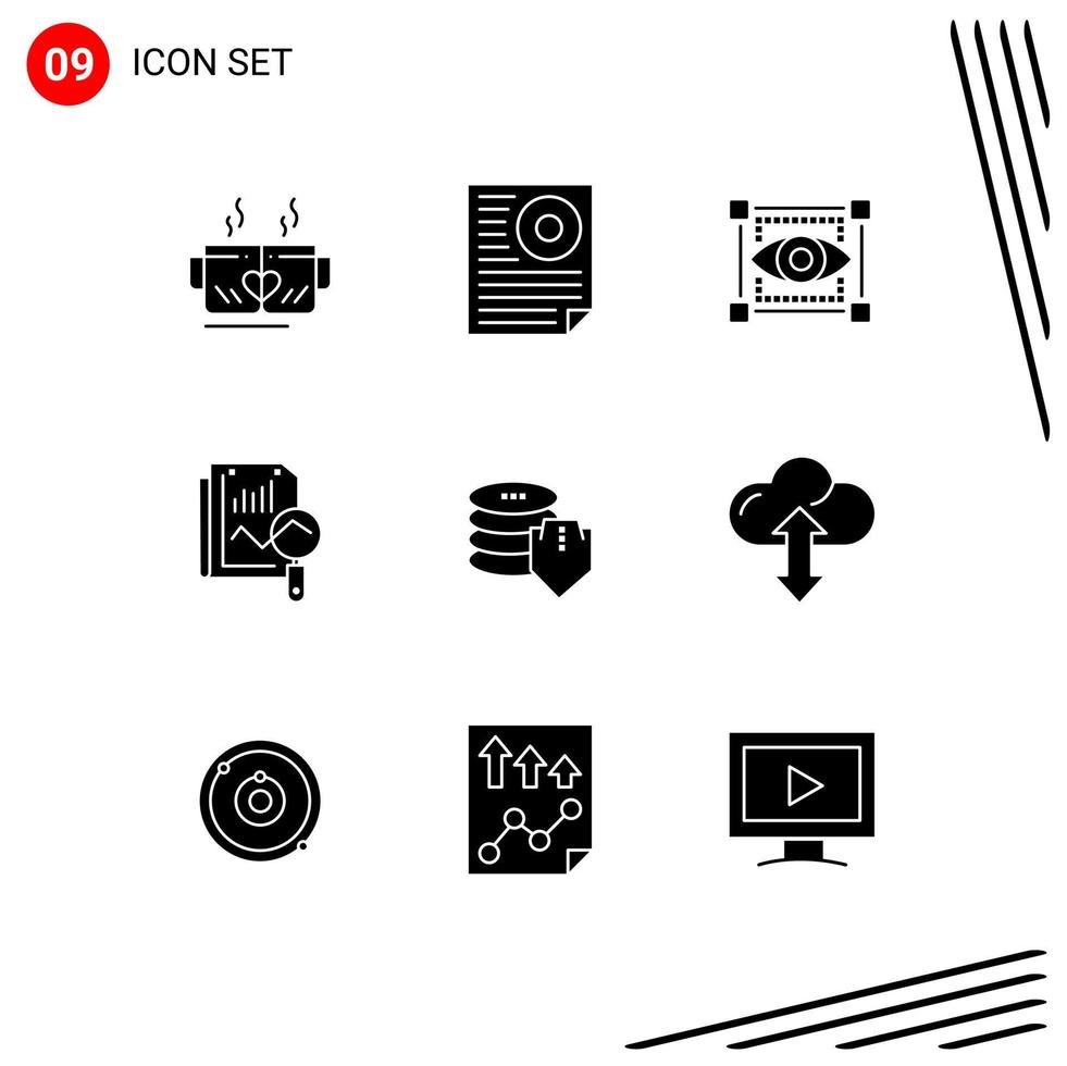 ensemble moderne de 9 pictogrammes de glyphes solides de calcul de fichier de page statique esquissant des éléments de conception vectoriels modifiables vecteur