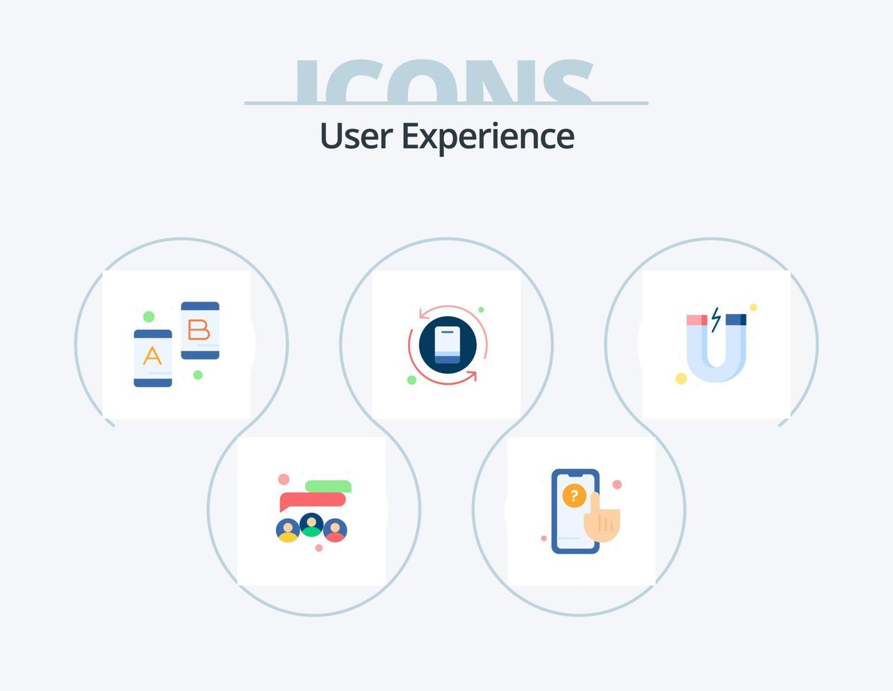 expérience utilisateur pack d'icônes plates 5 conception d'icônes. attraction. processus. discuter. ux. action vecteur