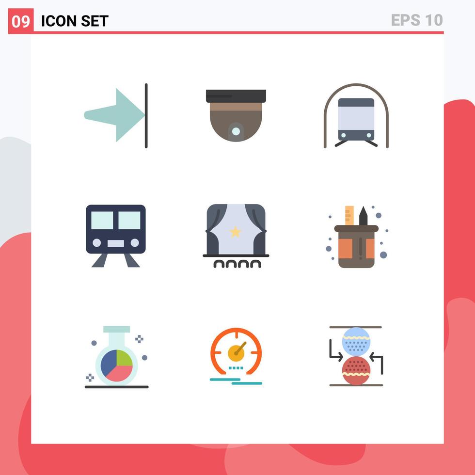 interface mobile ensemble de 9 pictogrammes de cartes de métro de train de cinéma éléments de conception vectoriels modifiables vecteur
