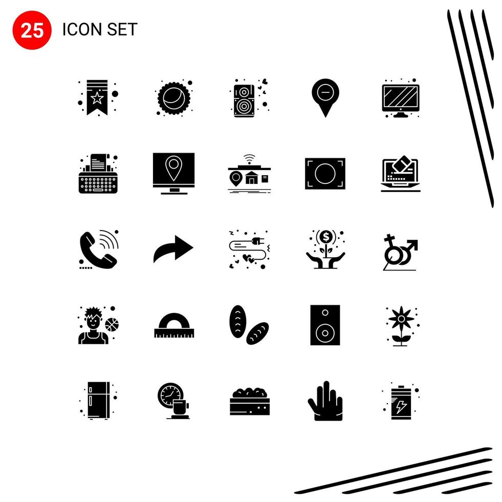 25 icônes créatives signes et symboles modernes de l'appareil surveillent la musique moins les éléments de conception vectoriels modifiables de navigation vecteur