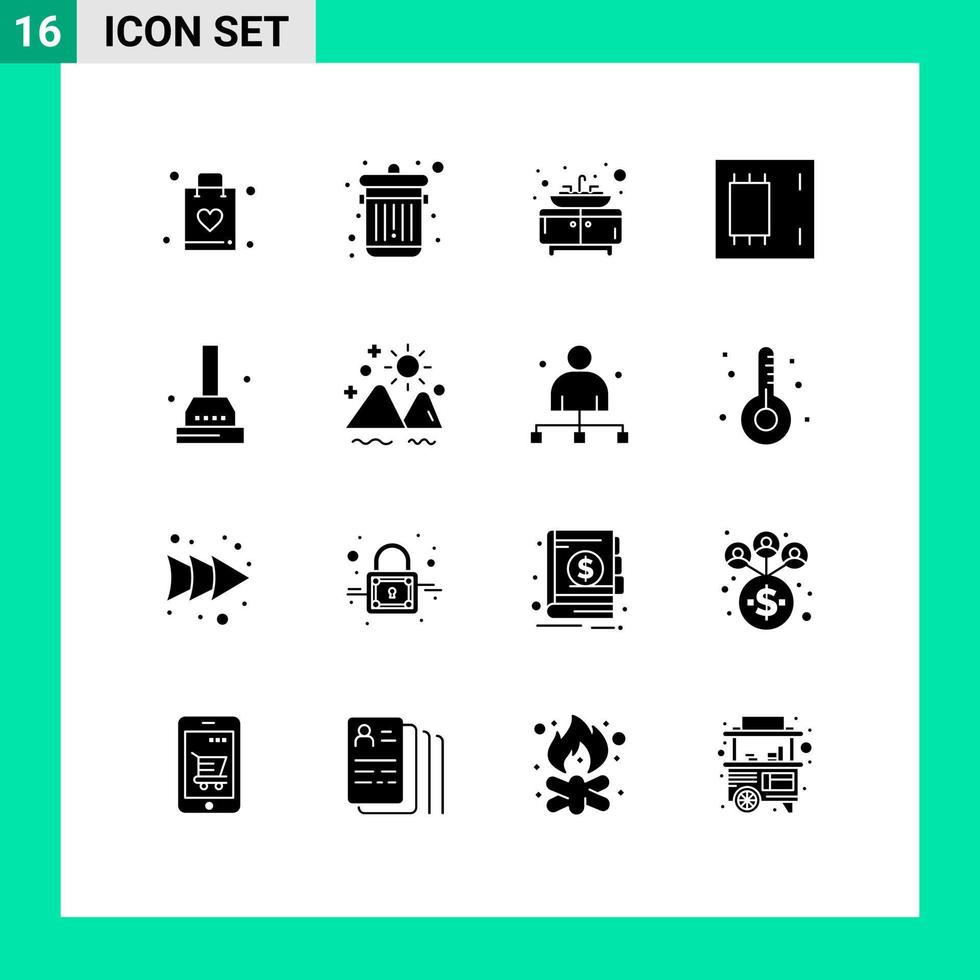 16 signes de glyphe solides universels symboles des produits de meubles de salle de bain produits électroniques éléments de conception vectoriels modifiables vecteur