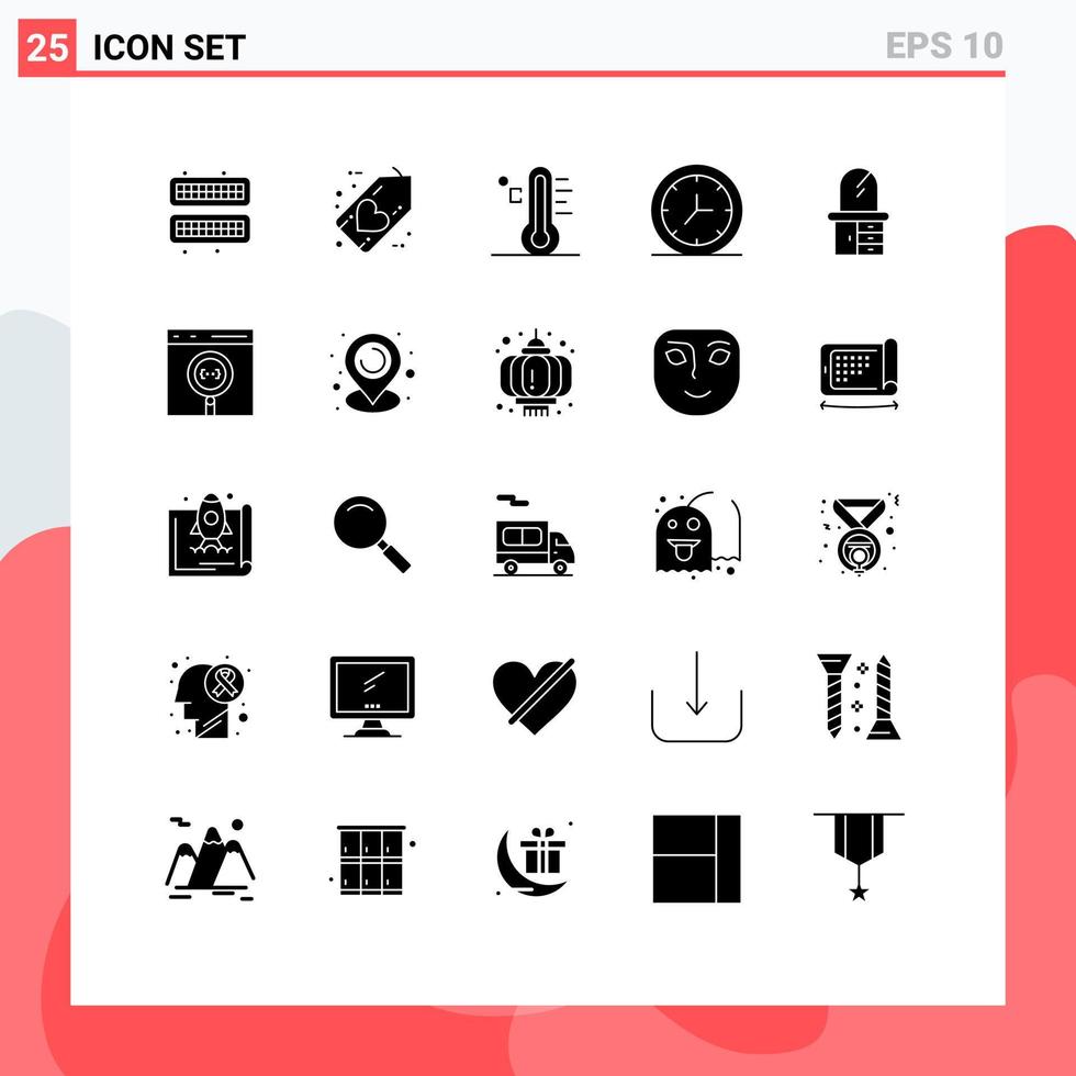 25 icônes créatives signes et symboles modernes de l'intérieur de la maison amour horloge soleil éléments de conception vectoriels modifiables vecteur