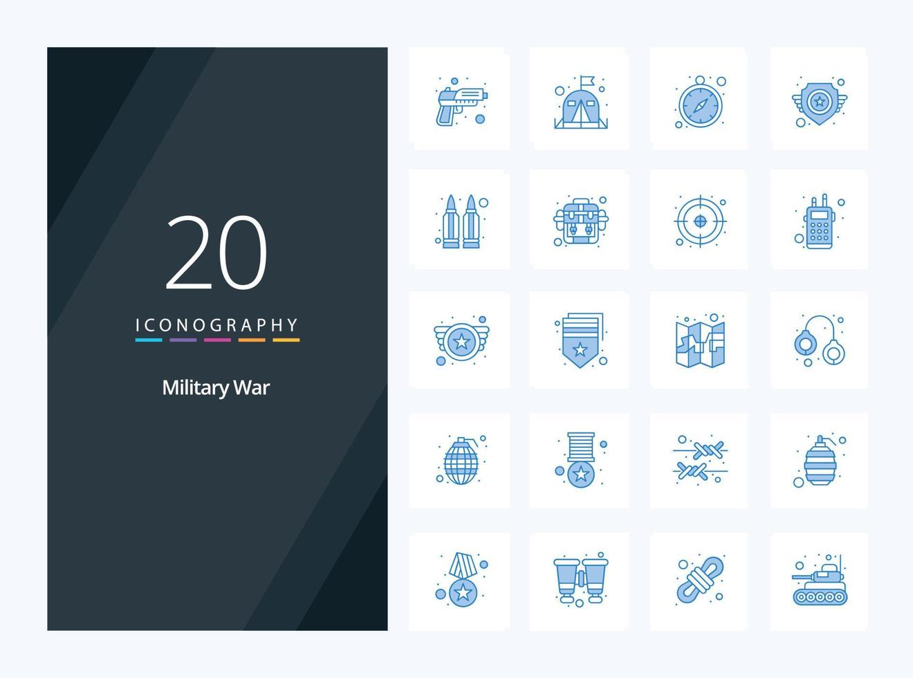 20 icône de couleur bleue de guerre militaire pour la présentation vecteur