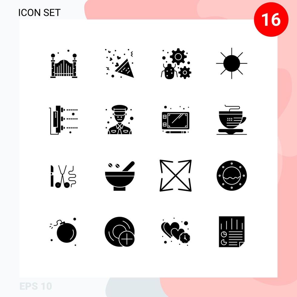 16 icônes créatives signes et symboles modernes d'éléments de conception vectoriels modifiables de cercle de rayons antivirus d'usine de machines vecteur