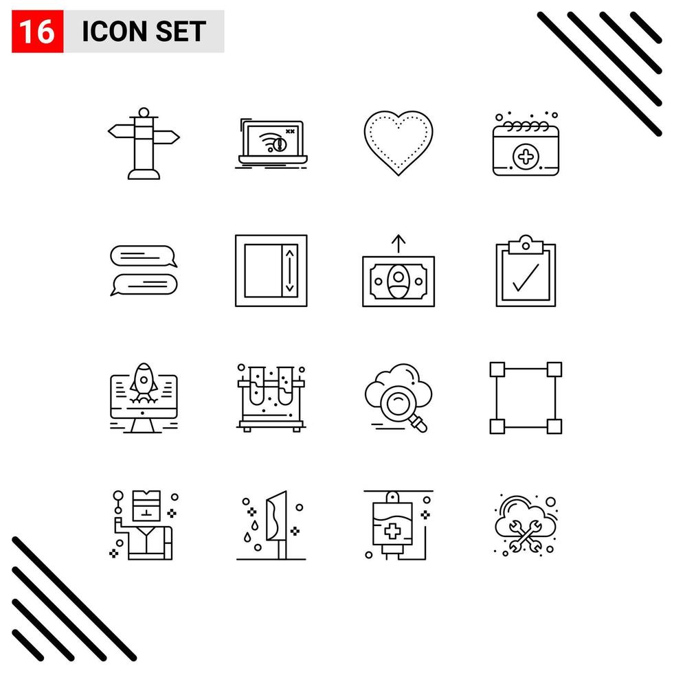16 icônes créatives signes et symboles modernes de messagerie coeur médical calendrier rapport éléments de conception vectoriels modifiables vecteur