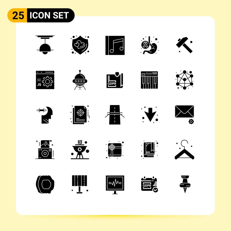 ensemble de 25 symboles d'icônes d'interface utilisateur modernes signes pour les chansons de la journée mondiale de l'album de santé éléments de conception vectoriels modifiables vecteur