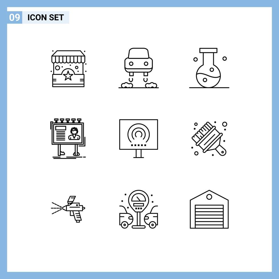 symboles d'icône universels groupe de 9 contours modernes d'affiche de bureau chimie panneau d'affichage publicité éléments de conception vectoriels modifiables vecteur