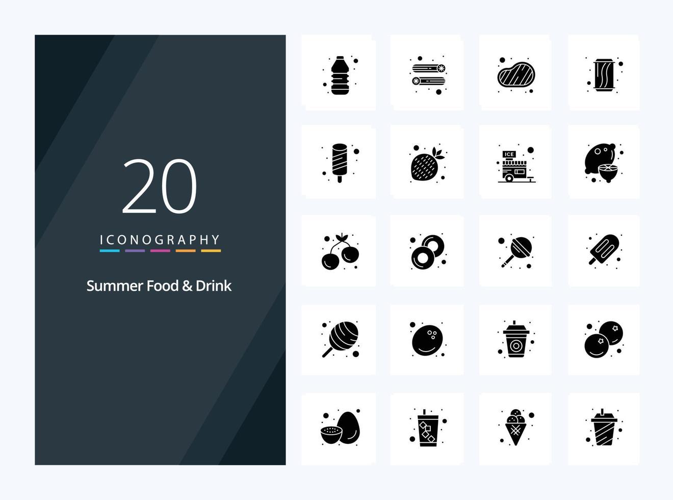 20 icône de glyphe solide de boisson alimentaire d'été pour la présentation vecteur