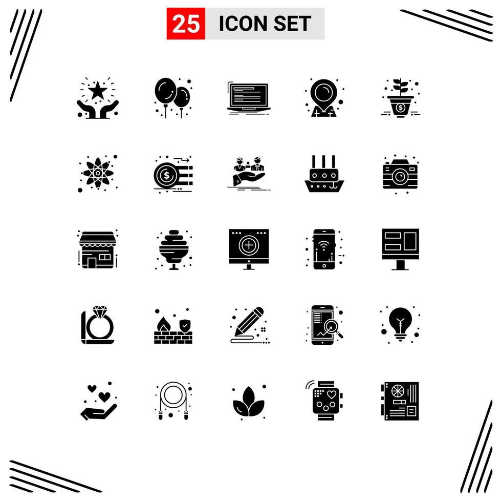 interface mobile glyphe solide ensemble de 25 pictogrammes d'éléments de conception vectoriels modifiables de codage de croissance marketing vecteur