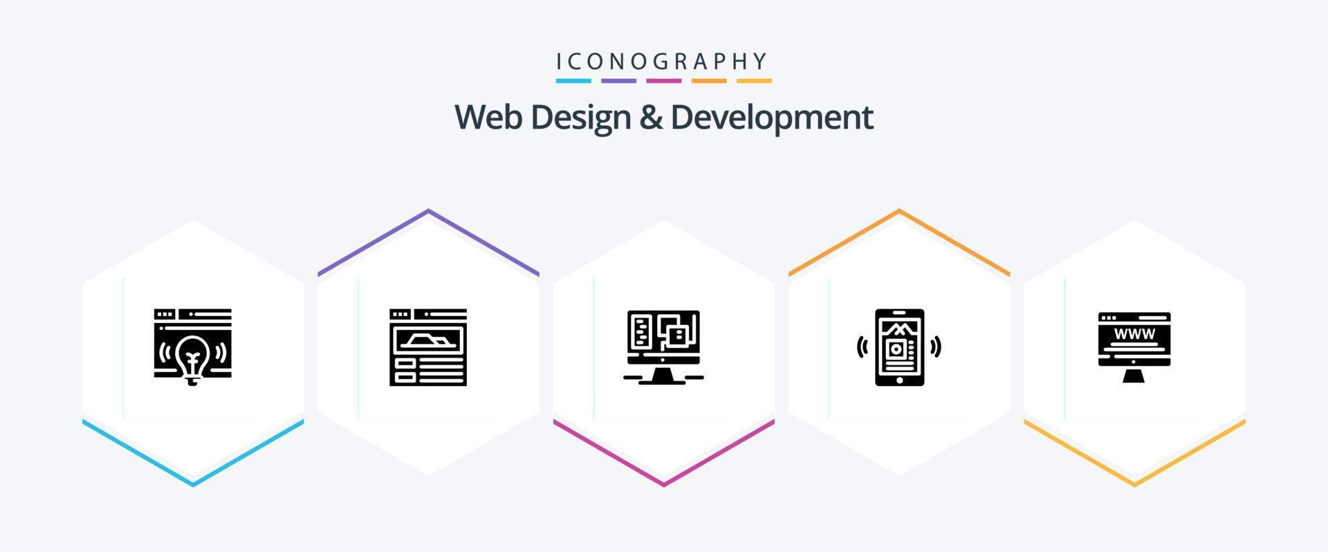 conception et développement web pack d'icônes de 25 glyphes comprenant de la musique. appli. mobile . la toile vecteur