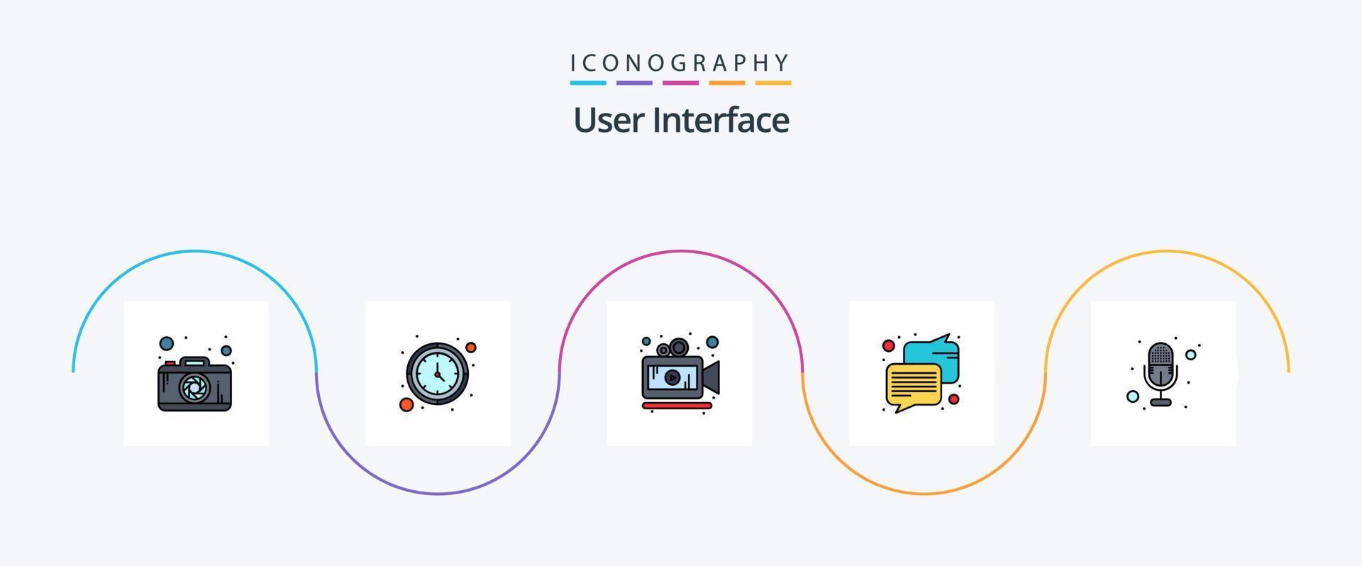 ligne d'interface utilisateur rempli plat 5 pack d'icônes comprenant. voix. film. enregistrement. message vecteur