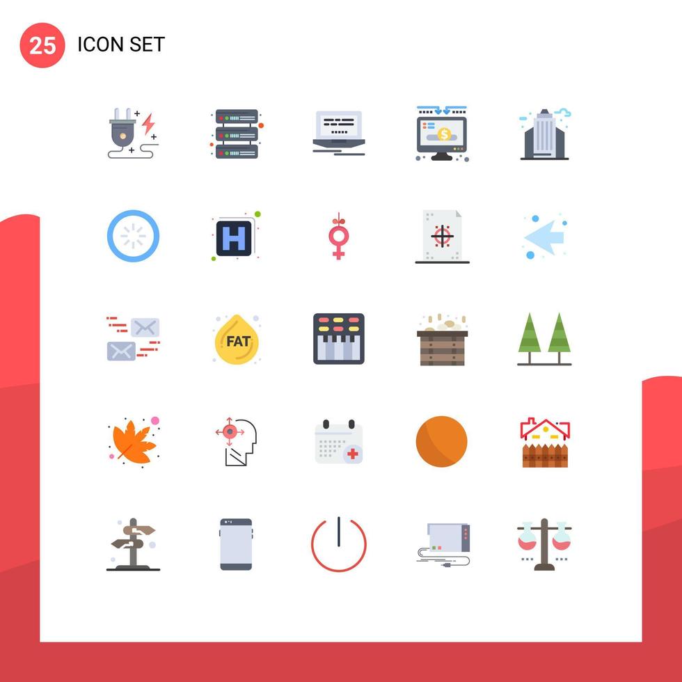 pack de 25 signes et symboles de couleurs plates modernes pour les supports d'impression web tels que la vie de bureau web ville argent éléments de conception vectoriels modifiables vecteur