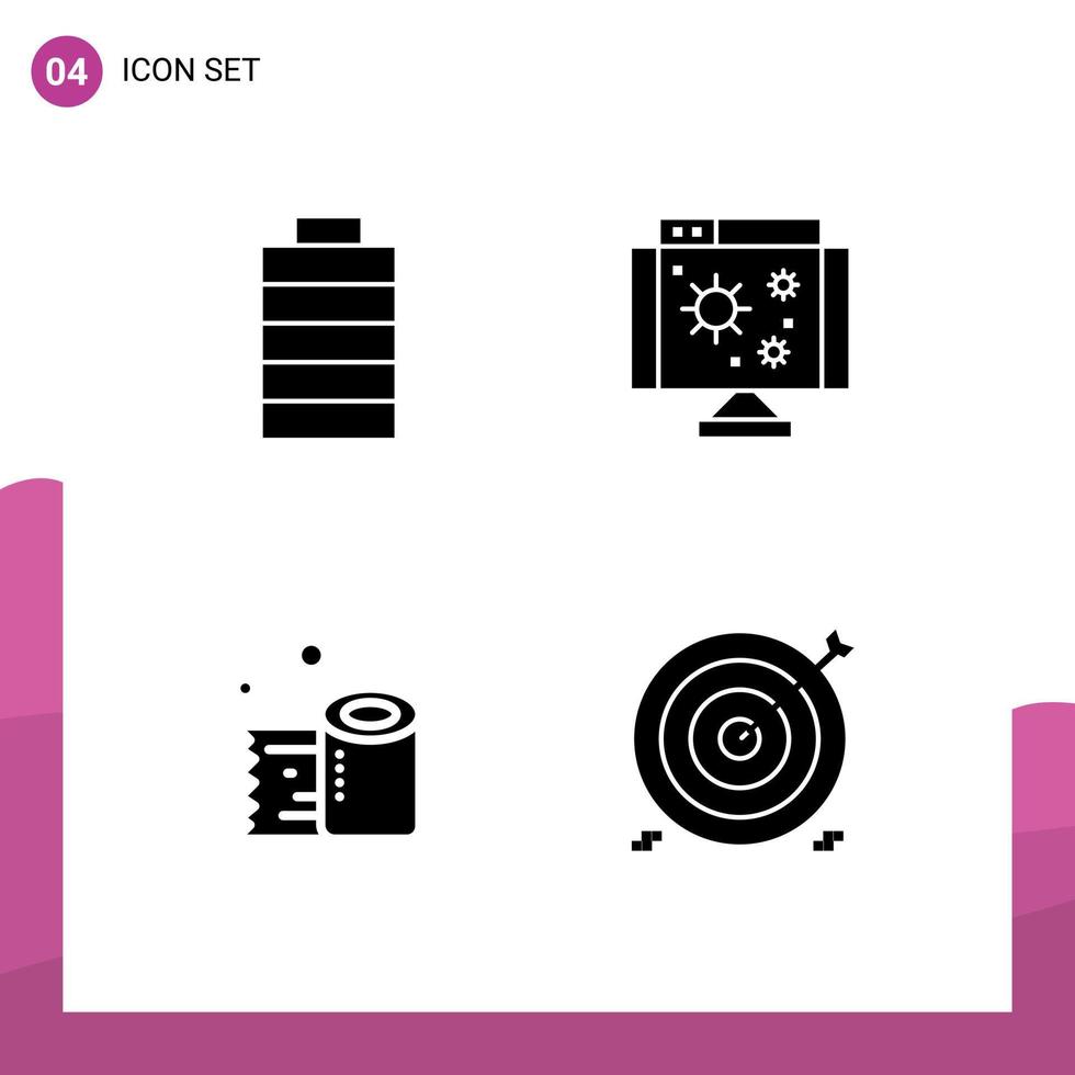 symboles d'icônes universels groupe de 4 glyphes solides modernes de virus de biologie de papier de soie de batterie viser des éléments de conception vectoriels modifiables vecteur