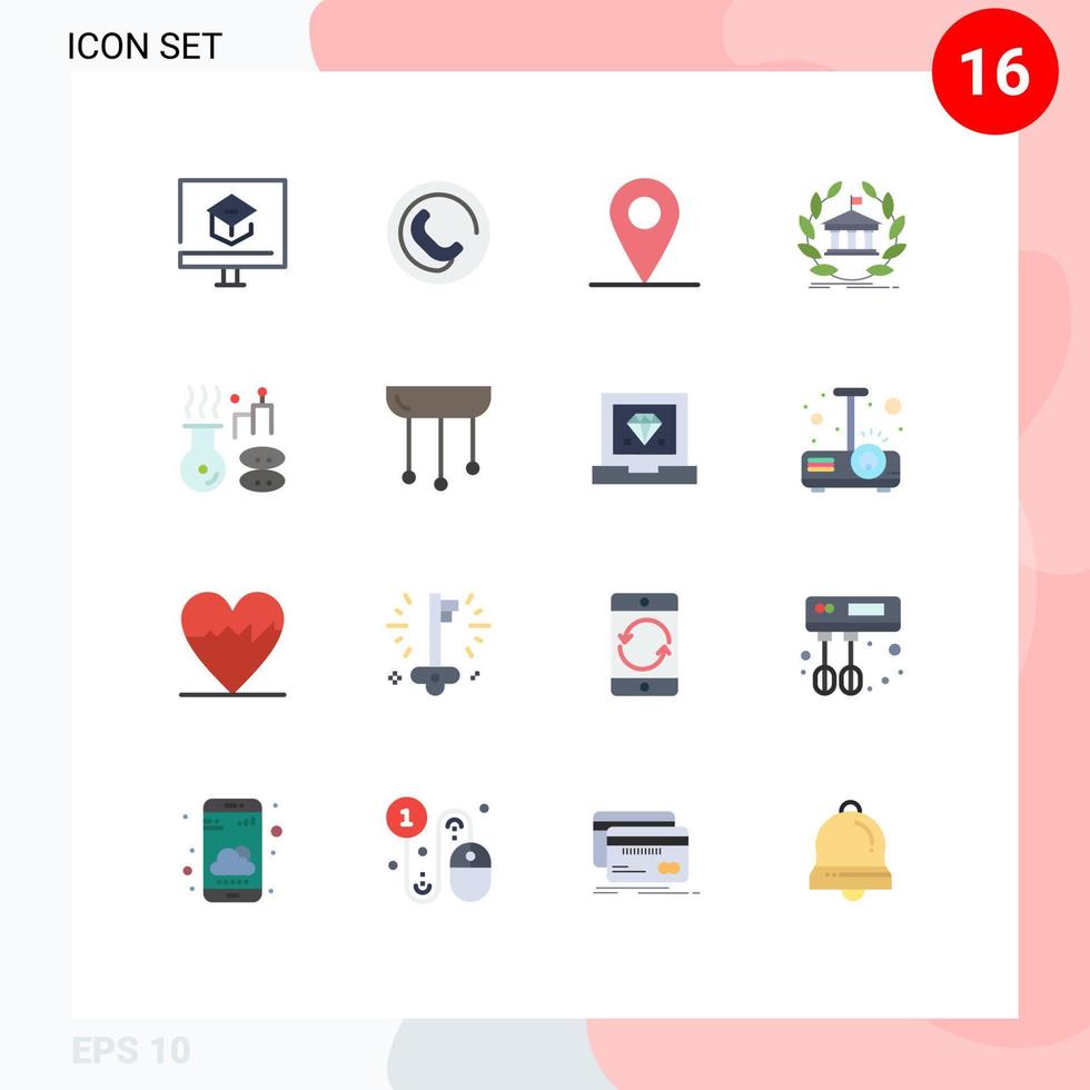 pack de couleurs plates de 16 symboles universels de la construction de l'emplacement de l'éducation médicale pack modifiable en ligne d'éléments de conception de vecteur créatif