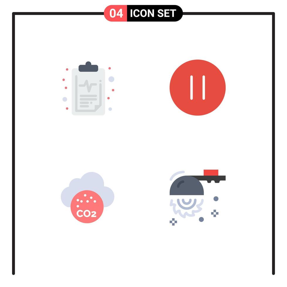 pack d'icônes plates de 4 symboles universels de soins résultat du dioxyde de carbone pause pollution éléments de conception vectoriels modifiables vecteur