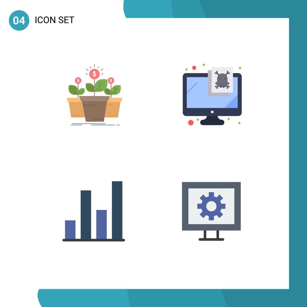 4 interface utilisateur pack d'icônes plates de signes et symboles modernes d'analyse de croissance pot moniteur graphique éléments de conception vectoriels modifiables vecteur